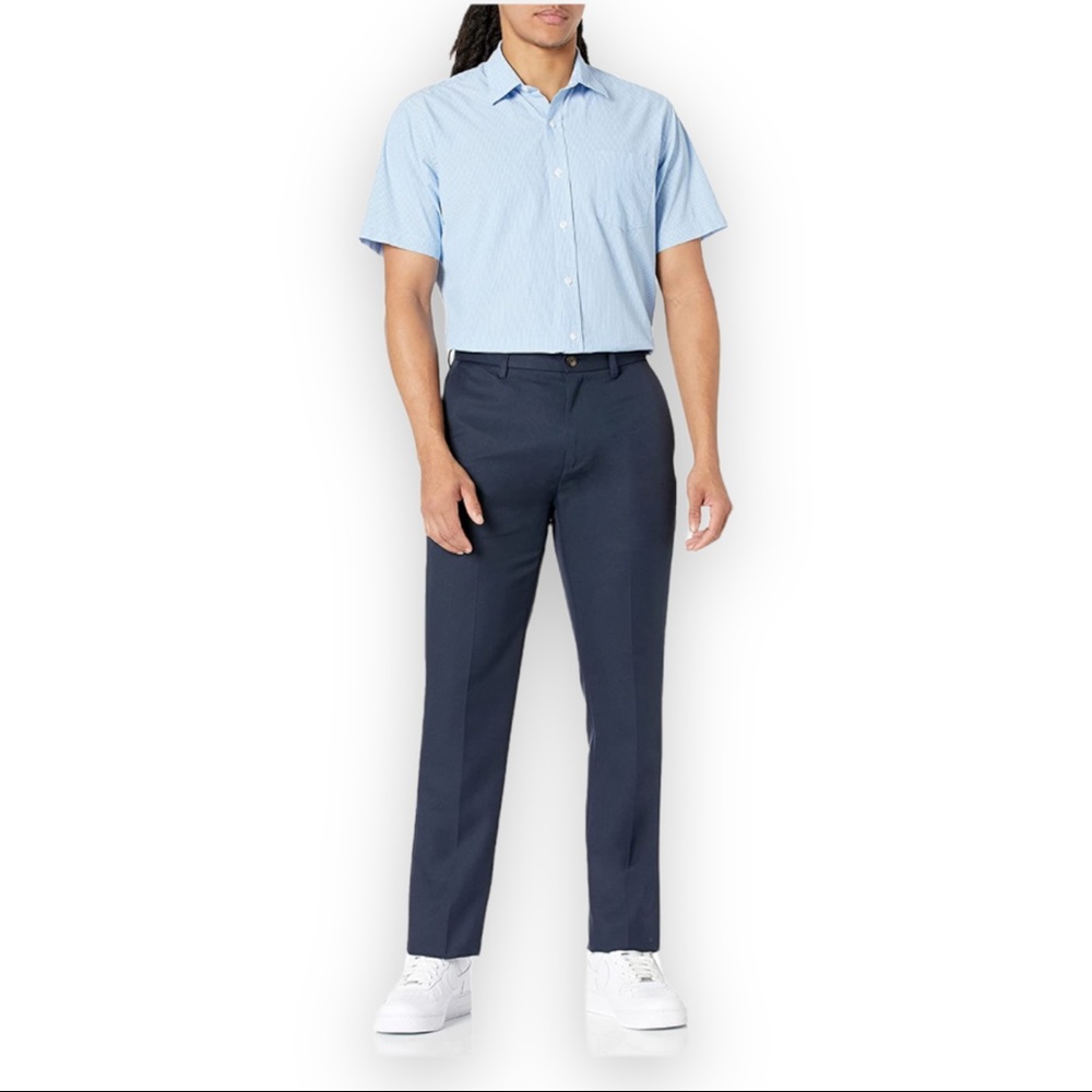 Men's Blue Slim-Fit Flat-Front Dress Pant
